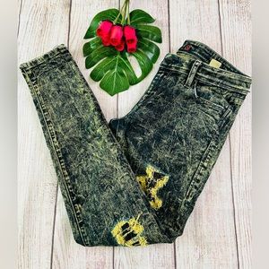 Sinclair Women’s Blue Yellow Acid Wash Distressed Skinny Jeans Size 26